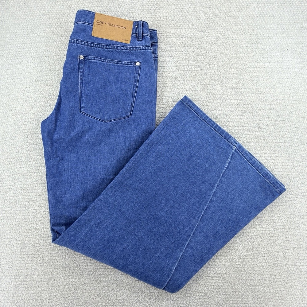 NWT One Teaspoon Johnnies Women's Jeans 31 Mid Rise Wide Leg Flare Blue Boho